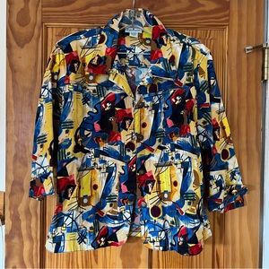 Patchington Vintage Art Blazer | Red Yellow Blue Printed
